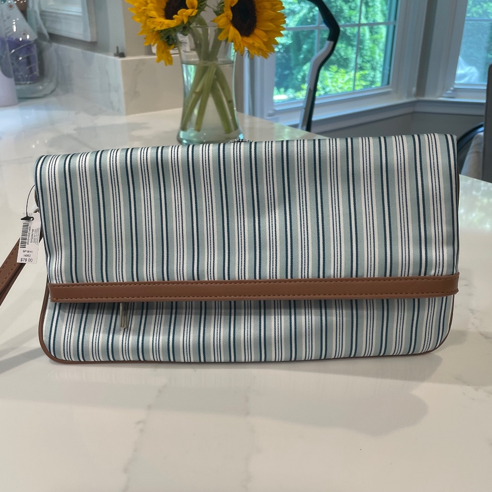 WHBM clutch in blue stripes